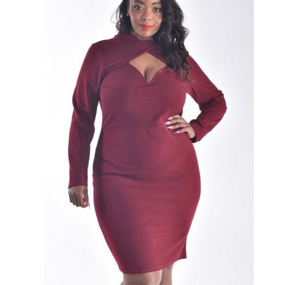 Wine Sweetheart Bodycon Dress - Picture 1 of 7